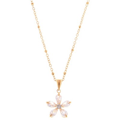 Anna-Kaci Gold-Tone Flower Pendant Necklace with Crystal Petal Accents - Gold