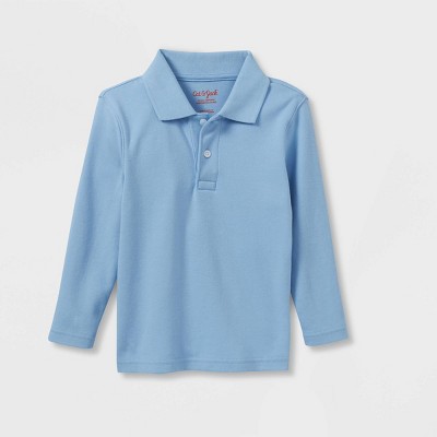 Toddler Boys' Long Sleeve Interlock Uniform Polo Shirt - Cat & Jack™ Light Blue