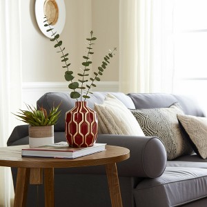 Sculptural Ceramic Vase with Geometric Raised Detailing and Modern Decorative Design for Contemporary Accent Display Table Decor Shelf Styling - 1 of 4
