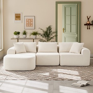 Wooakway 104"W*24"H Beige Sectional Sofa Small Space Armrest Soft Touch 5 Pillows Luxury Plush Easy Assembly - 1 of 4