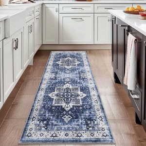 Pearl Velvet Boho Vintage Area Rug Machine Washable, Non Slip, Stain Resistant Printed Carpet, Bedroom Kitchen Aesthetic Low Pile Floor Rug - 1 of 4