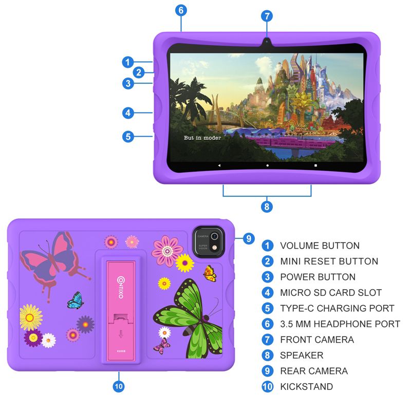 Contixo 10" Android Kids Tablet 64GB, (2023 Model) Includes 80+ Disney Storybooks & Stickers, Kid-Proof Case with Kickstand, 5 of 20