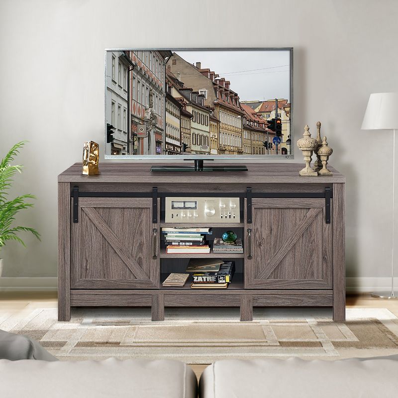Costway TV Stand Sliding Barn Door Entertainment Center for TV's up to 55'' with Storage, 4 of 11