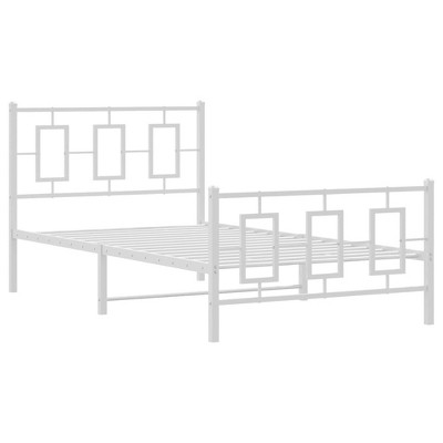 vidaXL White Metal Bed Frame with Headboard/Footboard - 39.4"x78.7" Single Bed for Bedroom Décor