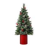 Haute Décor 4' Battery Operated Pre-Lit LED Flocked Pine Potted Artificial Christmas Tree White Lights