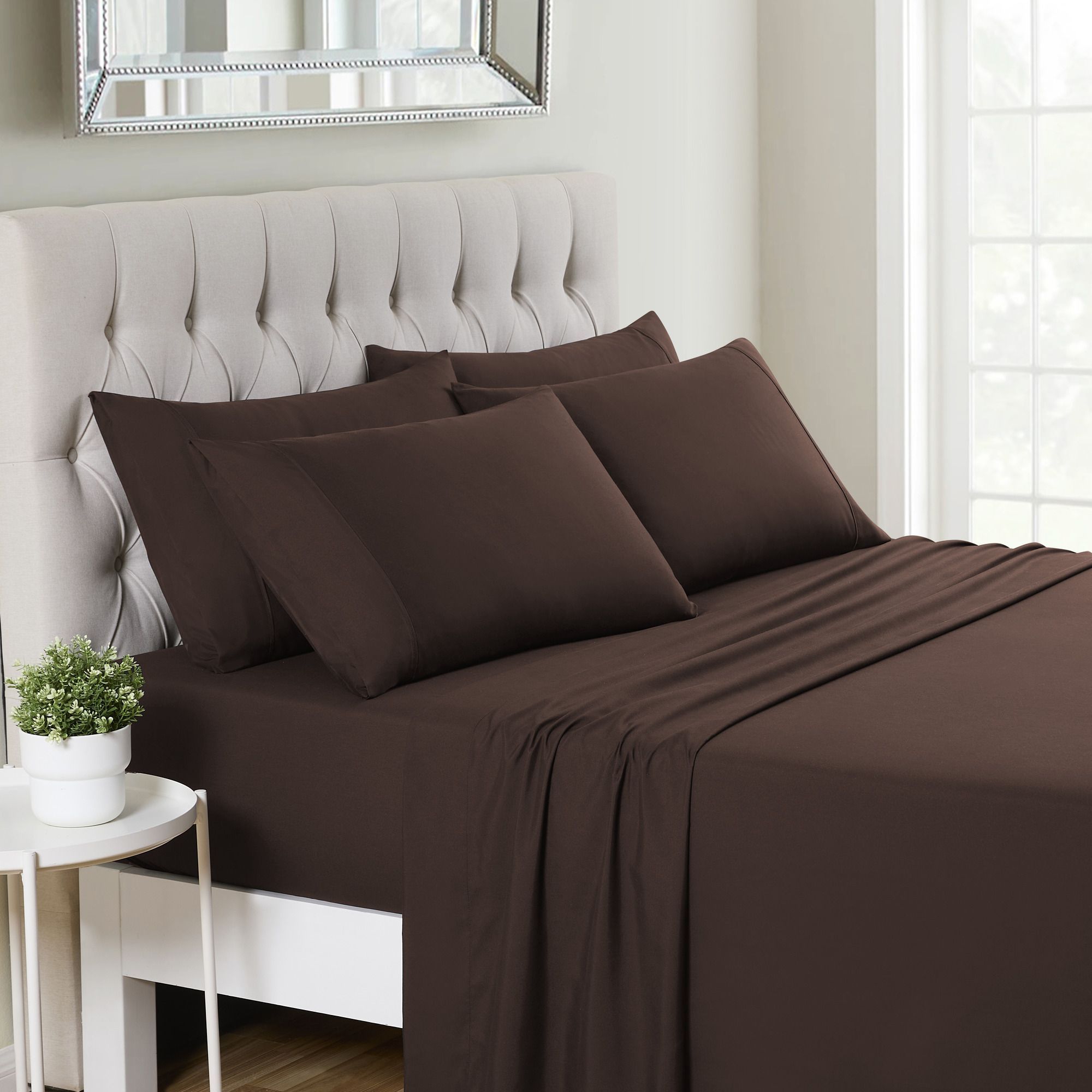 6 Piece Sheet Set, Deluxe Ultra Soft 1500 Series, Double Brushed Microfiber by Sweet Home Collection®- King, Brown