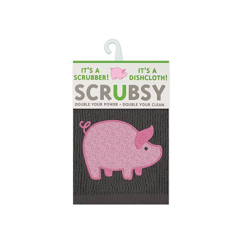 2pk Pig Print Dish Cloths with Scrubber Gray/Pink - MU Kitchen, 1 of 3