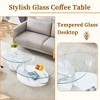 Oval Coffee Table with Double Layer Design, Glass Cocktail Table Accent Table Sofa Side Table Center Table, Marble / Wood Grain - ModernLuxe - 4 of 4