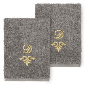 Linum Home Textiles 100% Turkish Cotton MONICA Gold Thread 2PC Embellished Washcloth Set - 1 of 3