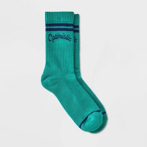 Women's 'Optimistic' Ribbed Cushioned Crew Socks - Universal Thread™ Green 4-10: Knit Design - 1 of 3