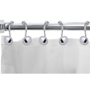 Home Mart Goods 12 Piece Set - Chrome Button Heavy Duty Shower Curtain Hooks Rings Rustproof Metal - 1 of 4
