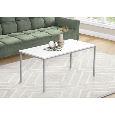 Coffee Table, Accent, Cocktail, Rectangular, Living Room, 40inl, White Laminate, Grey Metal, Contemporary, Modern