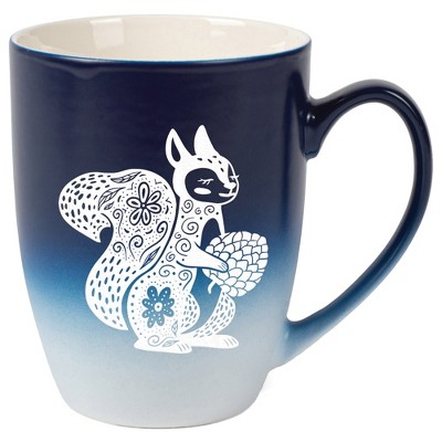 Elanze Designs 12 Ounce Vibrant Two Toned Ombre Ceramic Tea Coffee Cup Mug Blue White Floral Squirrel