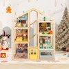 Costway Kids Wooden Dollhouse with 7 Rooms 18 Pcs Furniture Accessories 2 Figures - 4 of 4