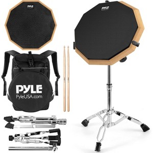Pyle Silent Drum Practice Pad - 12-Inch Double-Sided Drum Pad with Adjustable Snare Drum Stand, Drum Sticks, and Travel Bag - 1 of 4