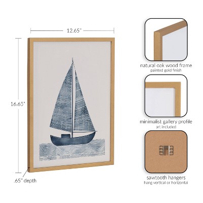 Nautical Blue Sailboat Print in Gold Frame, 12x16