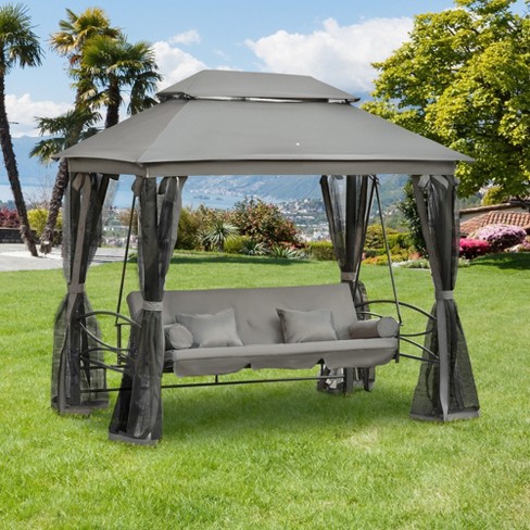 Outsunny 3 Person Patio Swing Chair, Gazebo Swing With Double Tier 