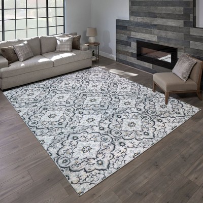 Gray Tufted Rectangular Synthetic Medallion Area Rug 5' x 7'