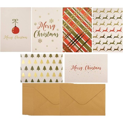 48-Pack Merry Christmas Holiday Greeting Card - Happy Holidays Xmas Cards in 6 Gold Foil Designs, Assorted Cards with Envelopes, 4 x 6 inches