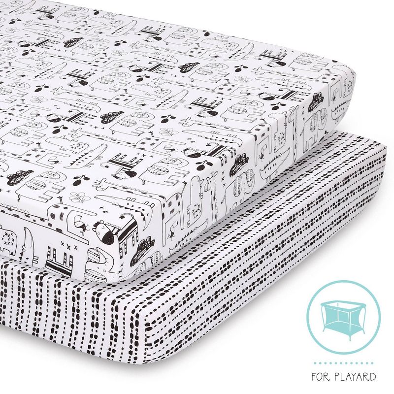 The Peanutshell Fitted Playard Sheets - Black and White Safari Animals - 2pk, 1 of 6