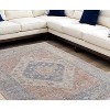 Red Blue and Ivory Abstract Hand Woven Distressed Area Rug With Fringe - 2 of 4