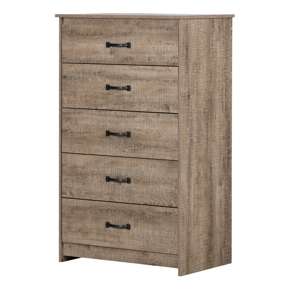 Photos - Dresser / Chests of Drawers South Shore Tassio 5 Drawer Chest Weathered Oak: Modern Country Style, Met