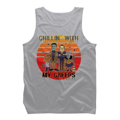 Men's Design By Humans Chillin with my creeps 80's style halloween characters By MerchHQ Tank Top