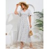 Coolmee Women Boho Floral Casual Smocked Ruffled Short Sleeve Dress Elegant V-Neck Split Maxi Dress - 3 of 4