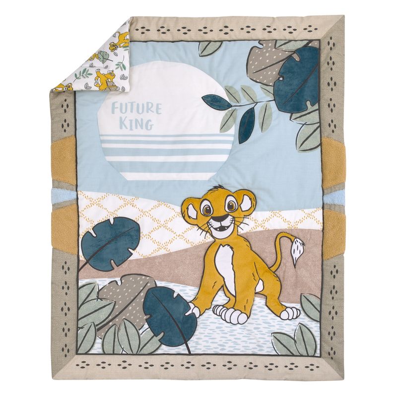 Disney Lion King Blue, Green, Taupe and Gold Simba Future King 3 Piece Nursery Crib Bedding Set - Comforter, Cotton Fitted Crib Sheet, and Crib Skirt, 2 of 9