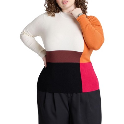 ELOQUII Women's Plus Size Color Blocked Sweater