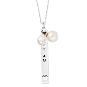 Black Bow Jewelry Sterling Silver, FWC Pearl & CZ I Am A Keeper Bar Necklace, 18 Inch - 1 of 4