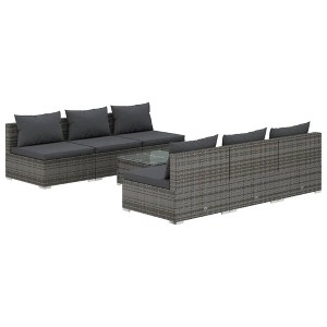 vidaXL 7 Piece Patio Lounge Set - Outdoor Poly Rattan Furniture with Cushions in Gray - Durable, Water-Resistant, and with Modular Design - 1 of 4