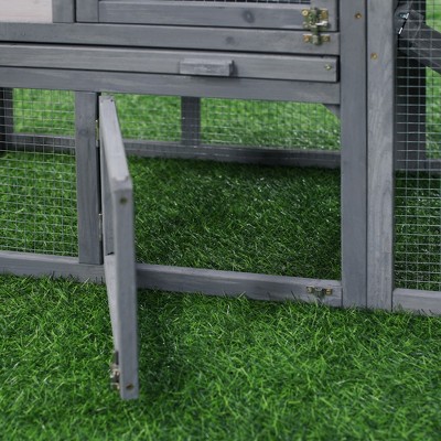 Dark Gray and White Wooden Guinea Pig Hutch with Run