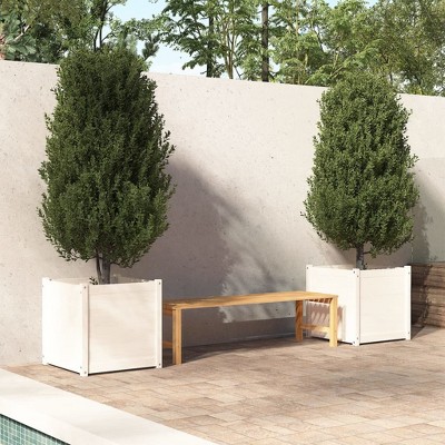 vidaXL Garden Planters 2 pcs White 23.6"x23.6"x23.6" Solid Wood Pine