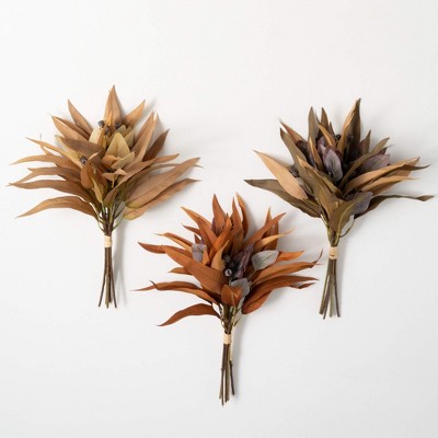 Sullivans Artificial 16" Blade Eucalyptus Bush - Set of 3, Multicolored