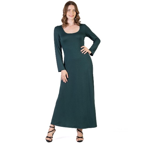 Long Sleeve Maxi Womens Dress-FOREST-S