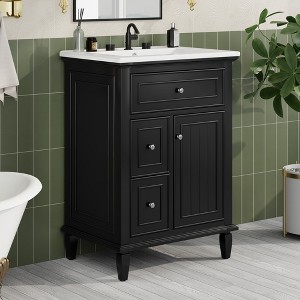 JUJABU 24" Bathroom Vanity with Ceramic Sink, 2 Drawers and  Adjustable Shelf - 1 of 4