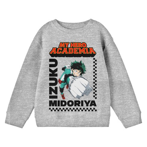 My Hero Academia Izuku Midoriya With Title Logo Youth Heather Gray Crew Neck Sweatshirt - image 1 of 2