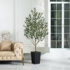 Artificial Olive Tree 5ft/6ft Tall Faux Indoor Plant - Realistic Green Leaves and Black Olives - Decorative Potted Tree for Living Room Home Office - 2 of 4