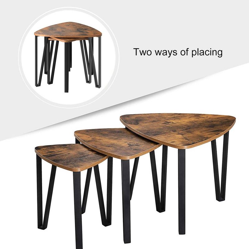 VASAGLE Nesting Coffee Tables End Tables Set of 3 Industrial Small Stacking Side Tables with Metal Frame for Couch Rustic Brown and Black, 5 of 8