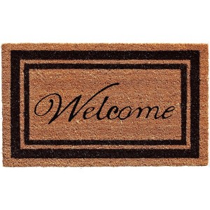 HomeRoots 18" X 30" Natural And Black Striped Border Welcome Outdoor Coir Door Mat - 1 of 4