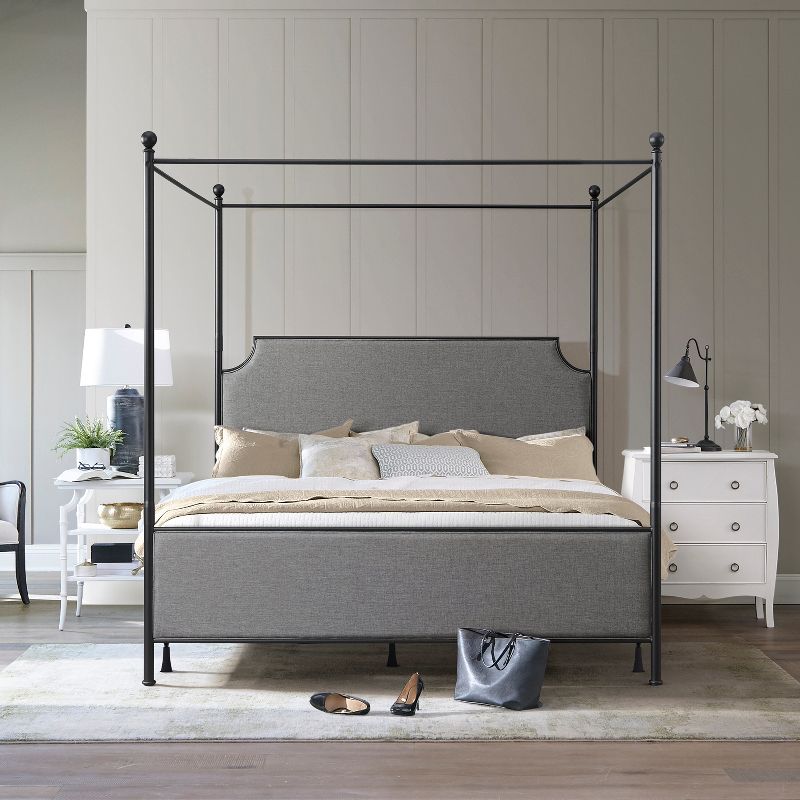 Mcarthur Metal and Upholstered Canopy Bed Matte Black/Gray Fabric - Hillsdale Furniture, 3 of 14