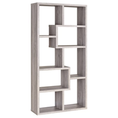 Transitional Driftwood Gray 70.75" Wooden Cube Bookcase