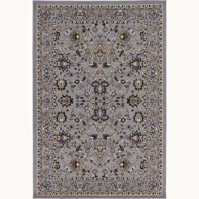 Gray and Ivory Floral Rectangular 6' x 9' Synthetic Area Rug