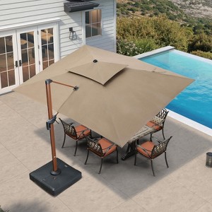 PURPLE LEAF Patio Large Cantilever Umbrella Outdoor Wood Grain Pattern Umbrella Pole Offset Umbrella Heavy Duty Sun Umbrellas for Garden Deck Pool - 1 of 4
