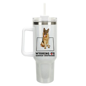 Elanze Designs The Cowboy State Wyoming Loves German Shepherds White Double Wall Stainless Steel Insulated Travel Tumbler with Lid and Straw, 40 Ounce - 1 of 4