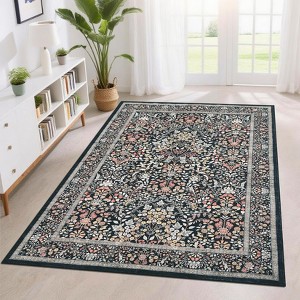 2x6FT Modern Washable Area Rug for Living Room, Floral Printed Floor Rug with Non Slip Backing, Low Pile Stain Resistant Carpet for Dorm Office - 1 of 4