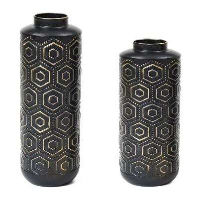 LuxenHome Set of 2 Black and Gold Metal Bottle Vases, Tabletop Decoration