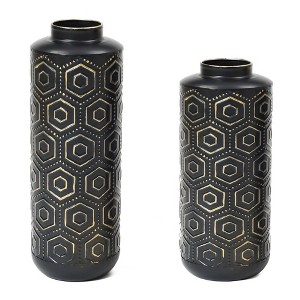 LuxenHome Set of 2 Black and Gold Metal Bottle Vases, Tabletop Decoration - 1 of 4