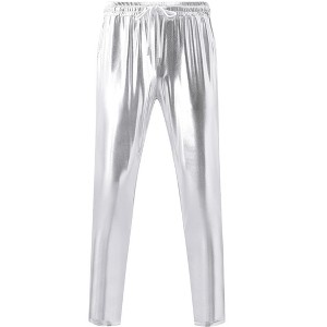 Clearlove Men's Metallic Pants Retro Club Wear High Shine Dance Trousers with Drawstring Waist Straight Leg Party Pants - 1 of 4